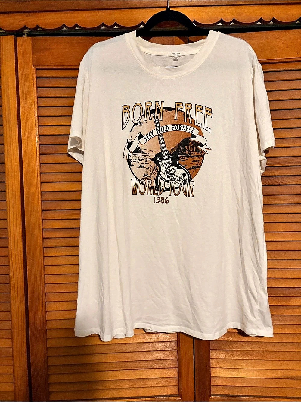 Maurices Born Free World Tour 1986 Graphic Tee, Cream colored, XXL